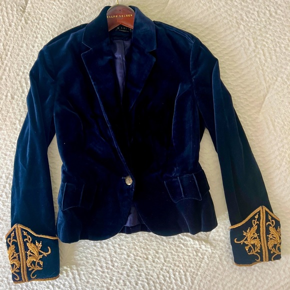 Ralph Lauren Black Label Blue Velvet Military style blazer. Size 2. - Picture 1 of 6